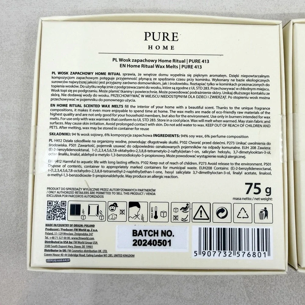 Federico Mahora Home Ritual Wax Melts 2.6oz New Sealed Pure 413 2 PACK